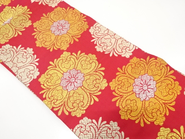 JAPANESE KIMONO / ANTIQUE NAGOYA OBI / SILK / WOVEN FLORAL CREST